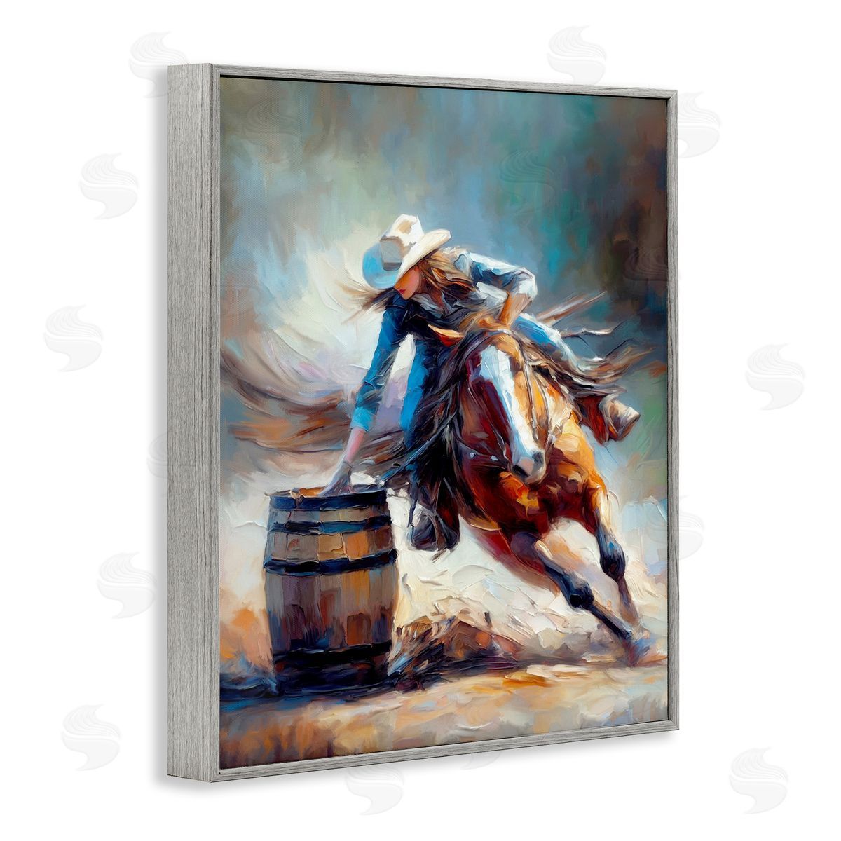 Barrel Racer Cowgirl Grey Frame Print Wall Art, Home Decor by Ramona Murdock