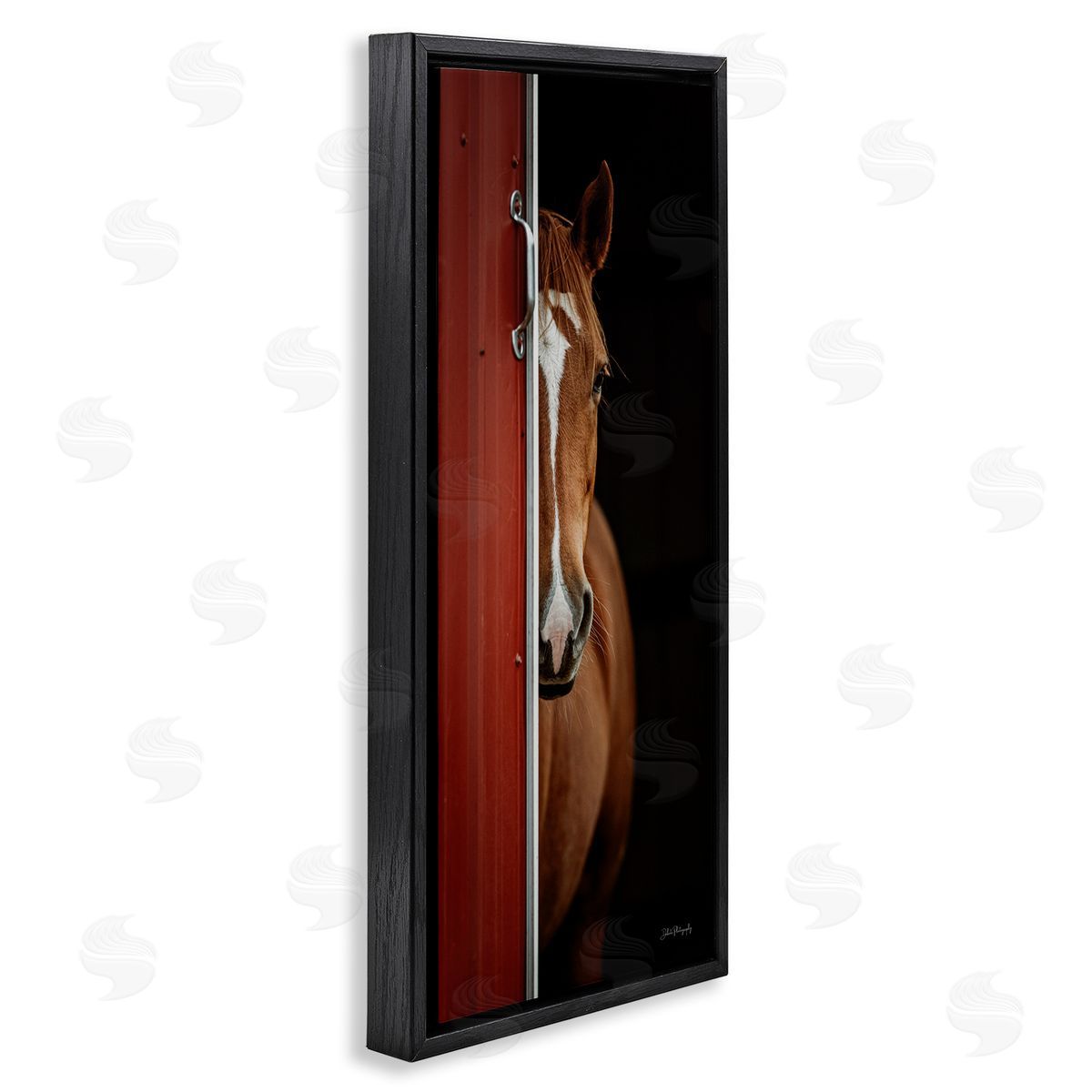 Brown Stallion Peeking Black Floating Frame Canvas Wall Art, Home Decor by Dakota Diener