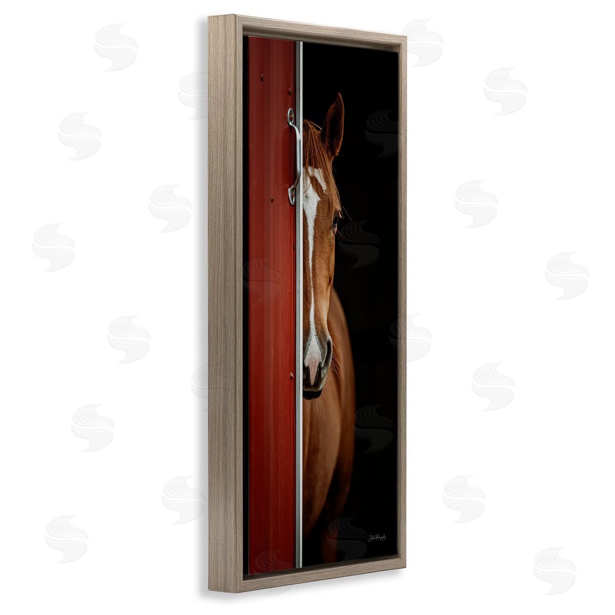 Brown Stallion Peeking Brown Floating Frame Canvas Wall Art, Home Decor by Dakota Diener