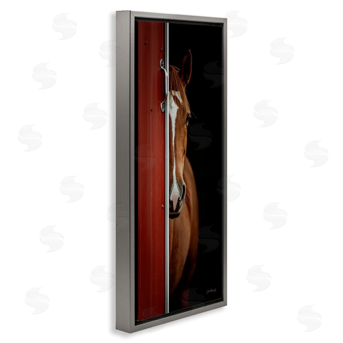 Brown Stallion Peeking Grey Floating Frame Canvas Wall Art, Home Decor by Dakota Diener