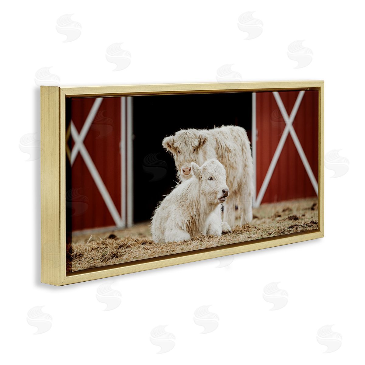 White Cattle Barn Gold Floating Frame Canvas Wall Art, Home Decor by Dakota Diener