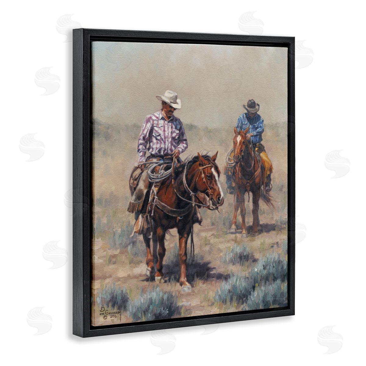 Dust Bowl Cowboys Black Floating Frame Canvas Wall Art, Home Decor by David Graham