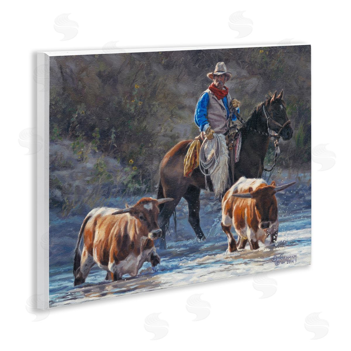 Cowboy Crossing River Wood Plaque Wall Art, Home Decor by David Graham