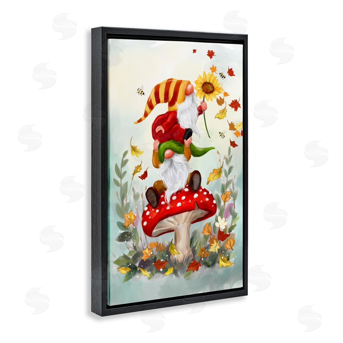 Autumn Garden Gnome Black Floating Frame Canvas Wall Art, Home Decor by Jean Francois