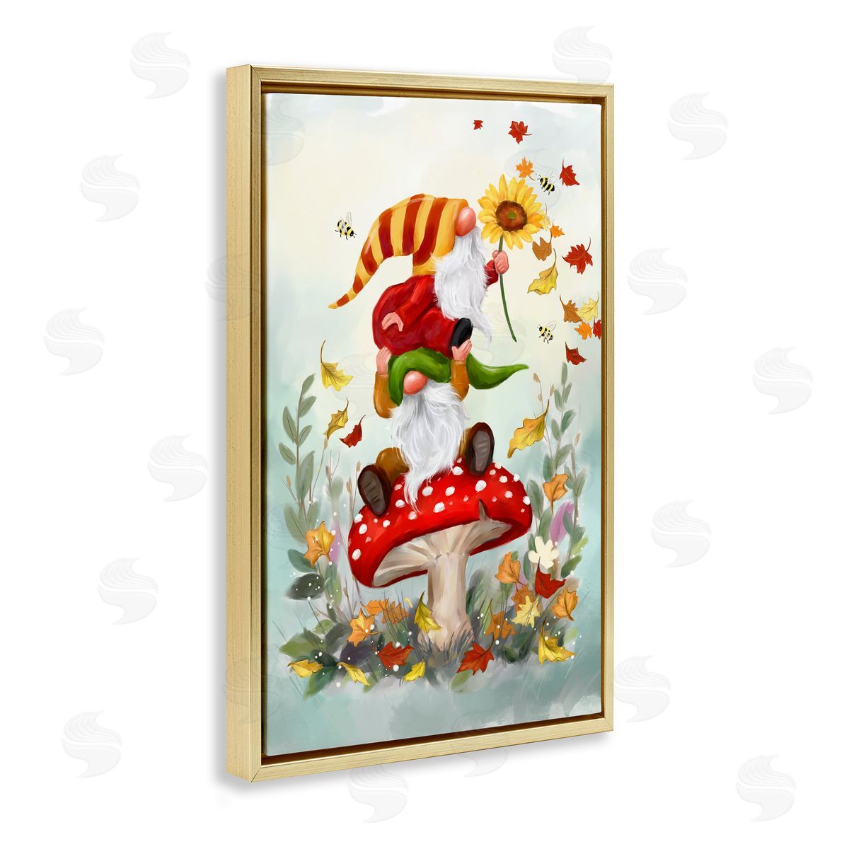 Autumn Garden Gnome Gold Floating Frame Canvas Wall Art, Home Decor by Jean Francois