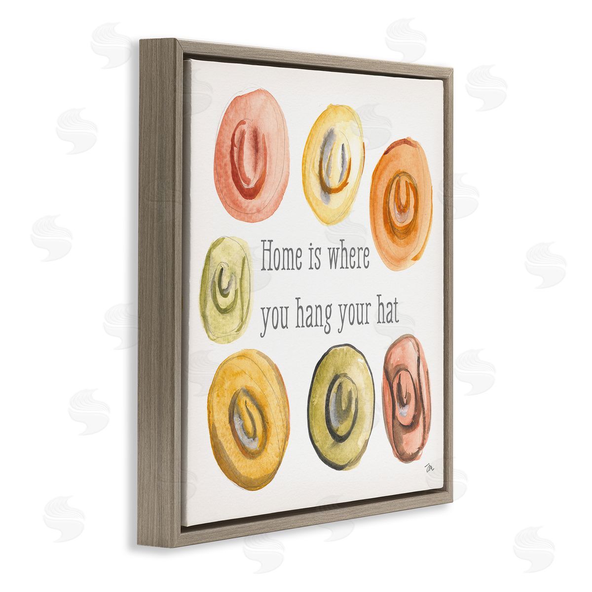 Hang Your Hat Phrase Brown Floating Frame Canvas Wall Art, Home Decor by Jessica Mingo