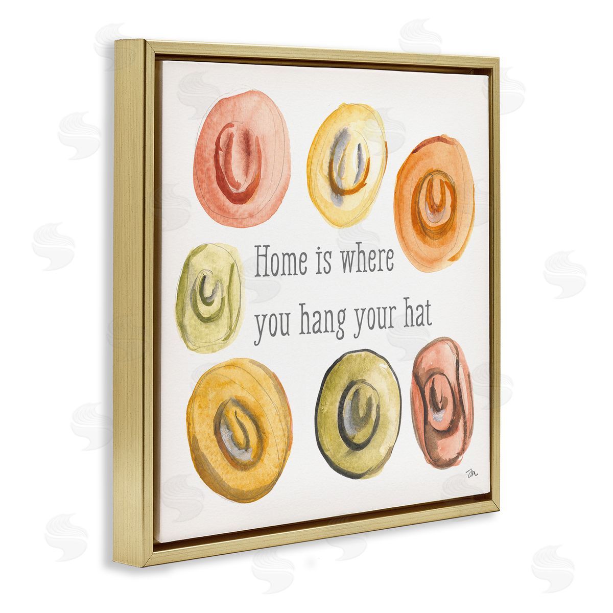 Hang Your Hat Phrase Gold Floating Frame Canvas Wall Art, Home Decor by Jessica Mingo