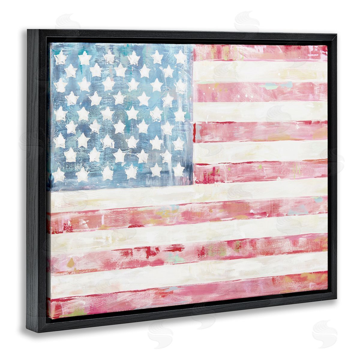 Patriotic Brushed Flag Black Floating Frame Canvas Wall Art, Home Decor by Jenny Westenhofer