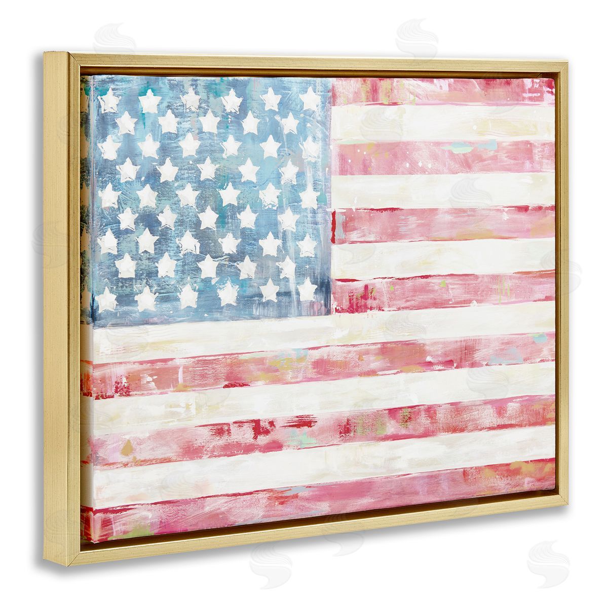 Patriotic Brushed Flag Gold Floating Frame Canvas Wall Art, Home Decor by Jenny Westenhofer