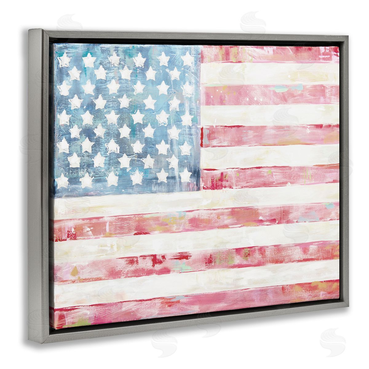 Patriotic Brushed Flag Grey Floating Frame Canvas Wall Art, Home Decor by Jenny Westenhofer