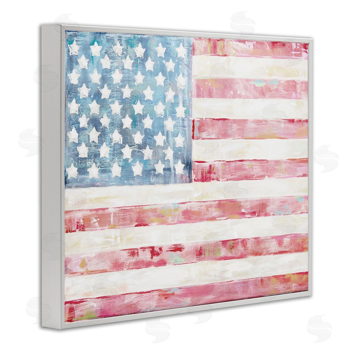Patriotic Brushed Flag White Frame Print Wall Art, Home Decor by Jenny Westenhofer