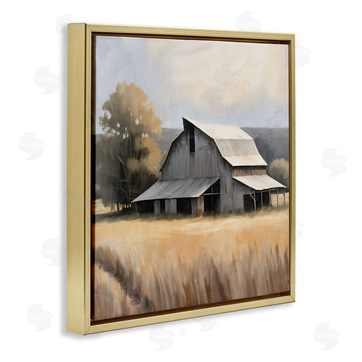 Peaceful Barn in Field Gold Floating Frame Canvas Wall Art, Home Decor by Kim Allen