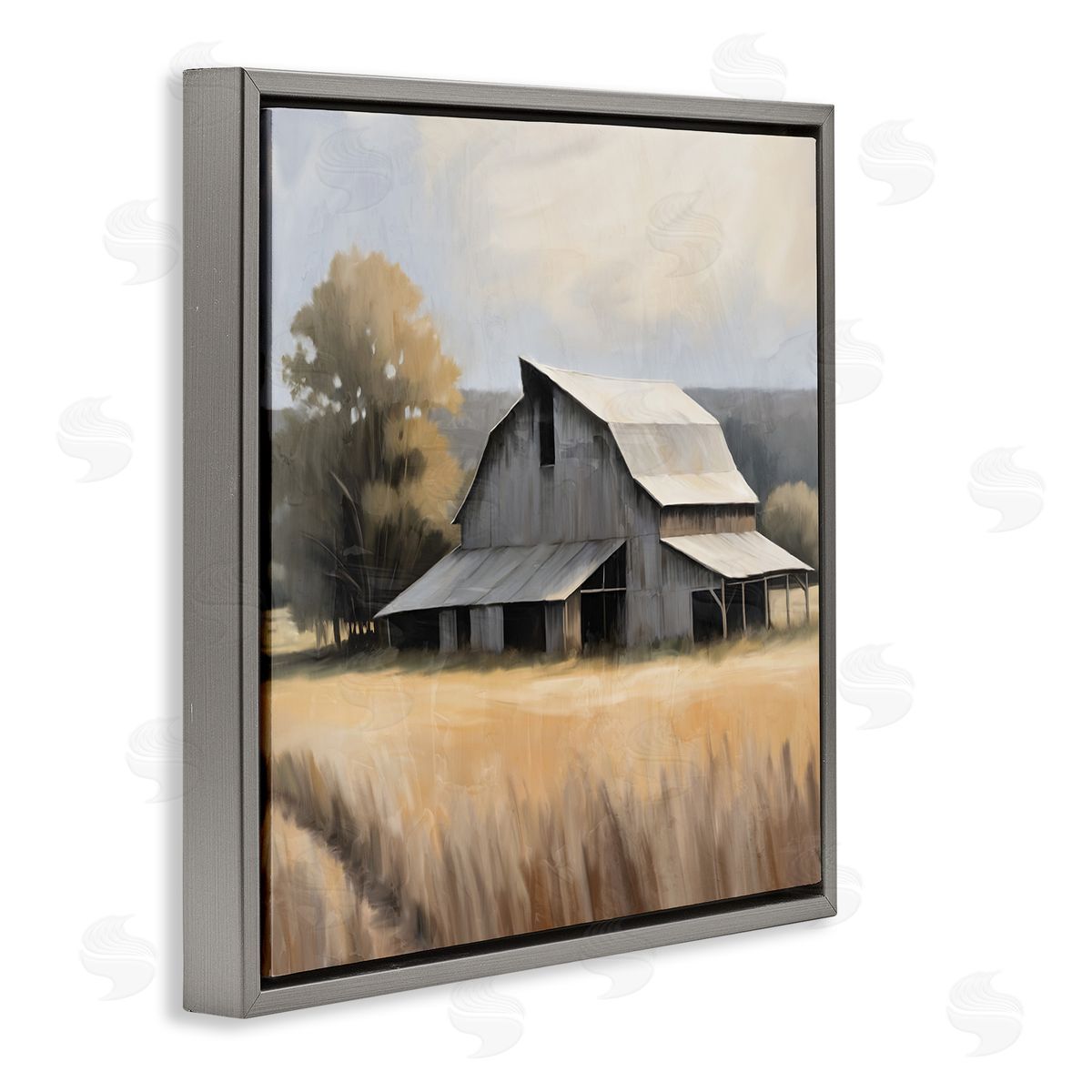 Peaceful Barn in Field Grey Floating Frame Canvas Wall Art, Home Decor by Kim Allen