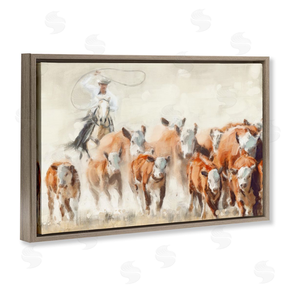 Equestrian Round Up Brown Floating Frame Canvas Wall Art, Home Decor by Nina Blue