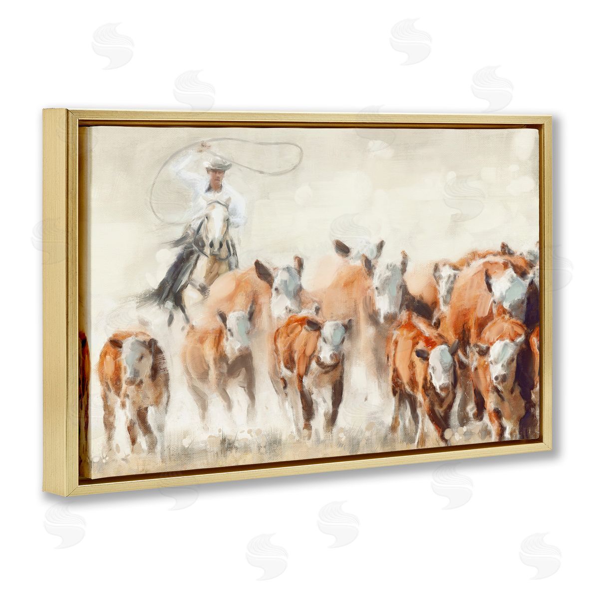 Equestrian Round Up Gold Floating Frame Canvas Wall Art, Home Decor by Nina Blue
