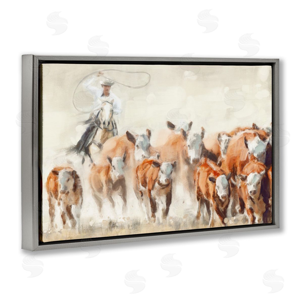 Equestrian Round Up Grey Floating Frame Canvas Wall Art, Home Decor by Nina Blue