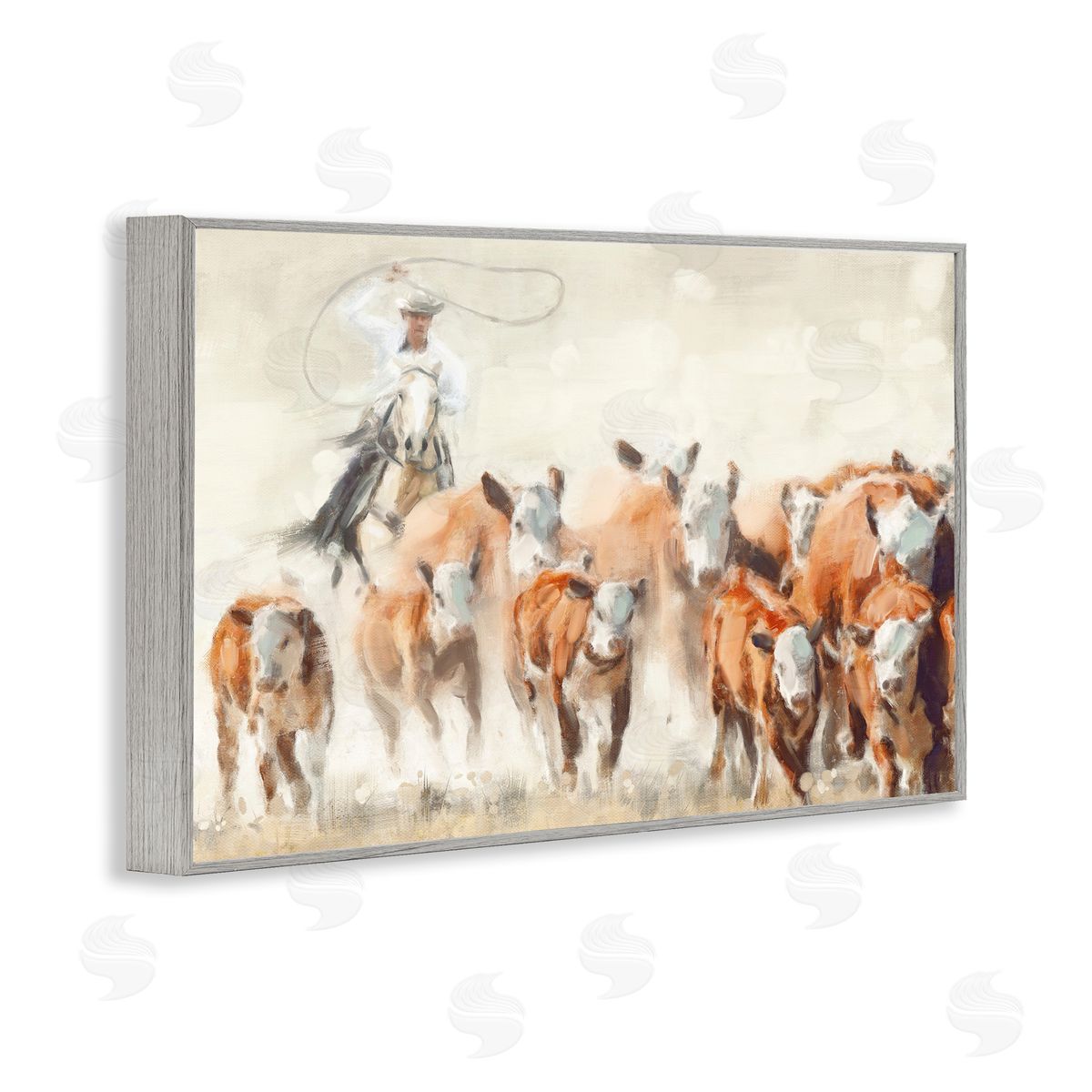 Equestrian Round Up Grey Frame Print Wall Art, Home Decor by Nina Blue