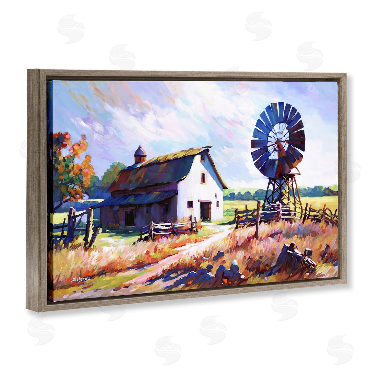 Countryside Serenity Landscape Brown Floating Frame Canvas Wall Art, Home Decor by Leon Devenice