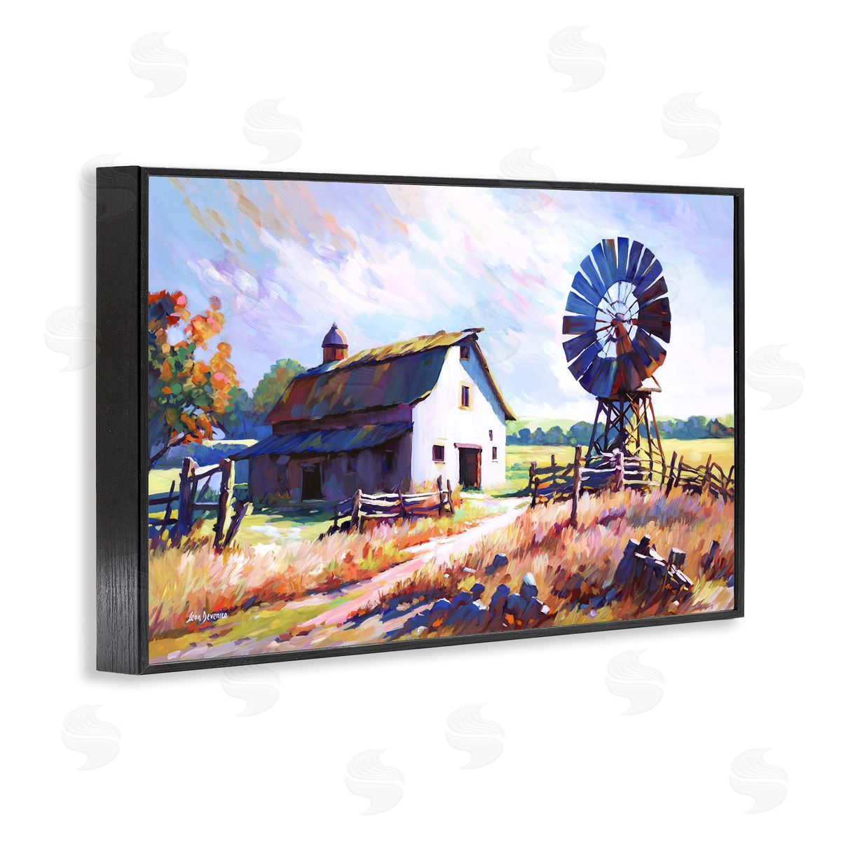 Countryside Serenity Landscape Black Frame Print Wall Art, Home Decor by Leon Devenice