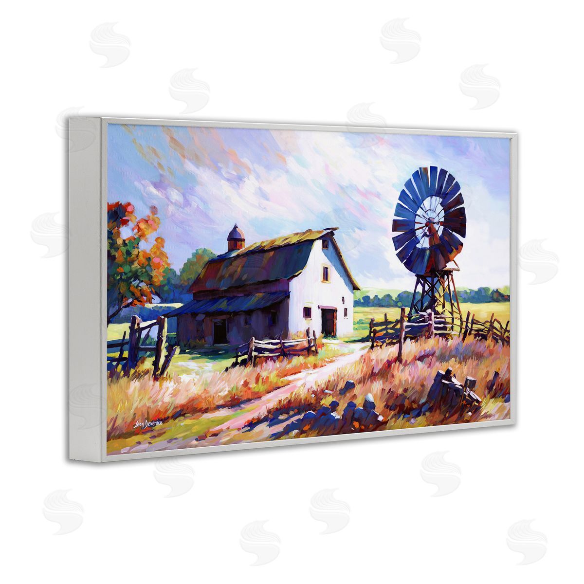 Countryside Serenity Landscape White Frame Print Wall Art, Home Decor by Leon Devenice