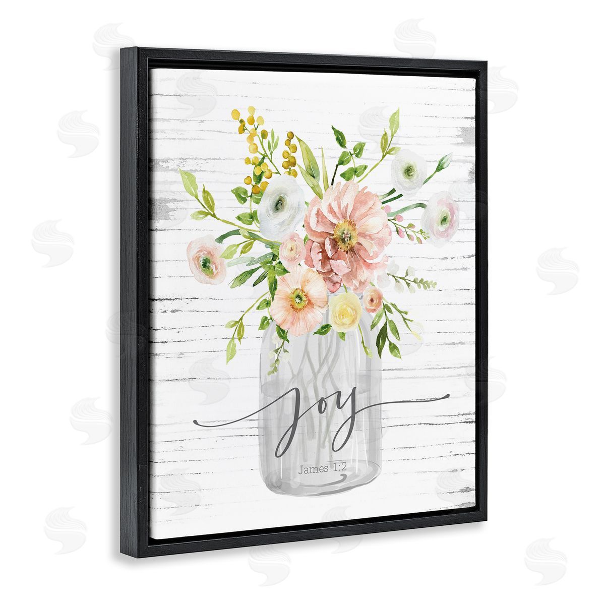 Joy Mixed Bouquet Black Floating Frame Canvas Wall Art, Home Decor by Lettered and Lined
