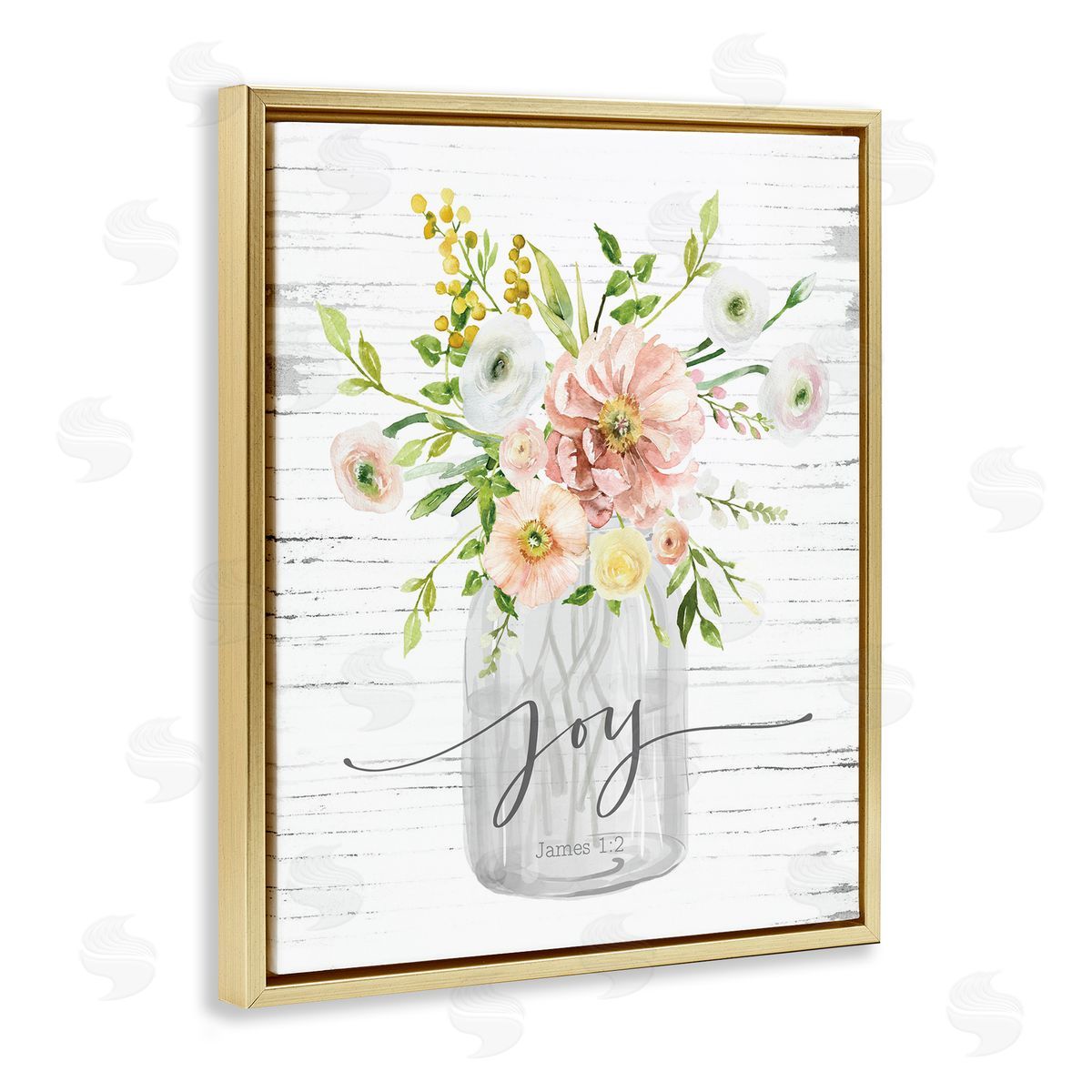 Joy Mixed Bouquet Gold Floating Frame Canvas Wall Art, Home Decor by Lettered and Lined