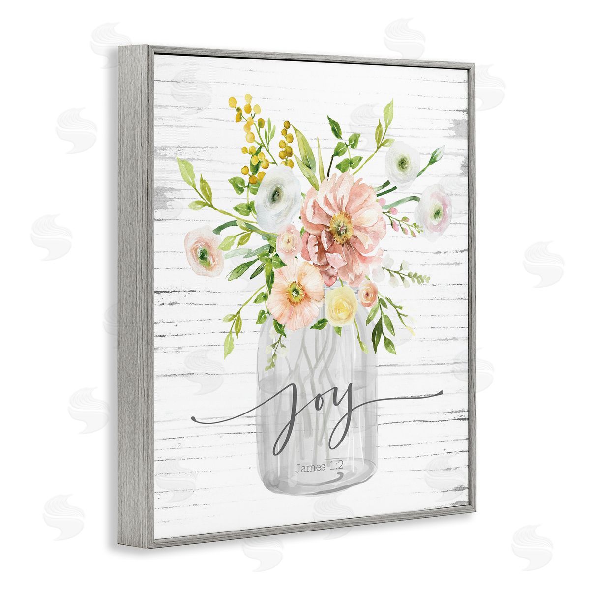 Joy Mixed Bouquet Grey Frame Print Wall Art, Home Decor by Lettered and Lined