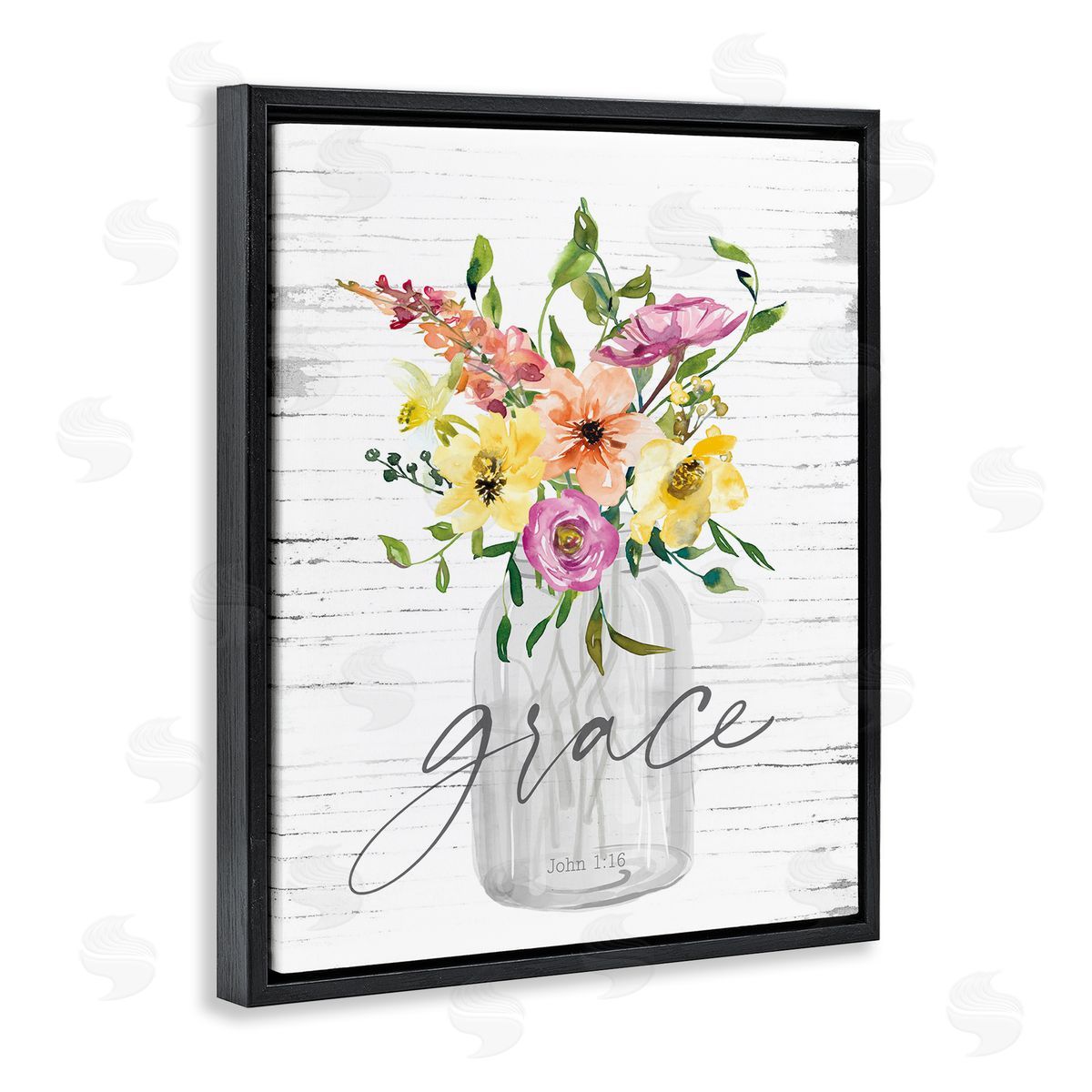 Spiritual Grace Bouquet Black Floating Frame Canvas Wall Art, Home Decor by Lettered and Lined