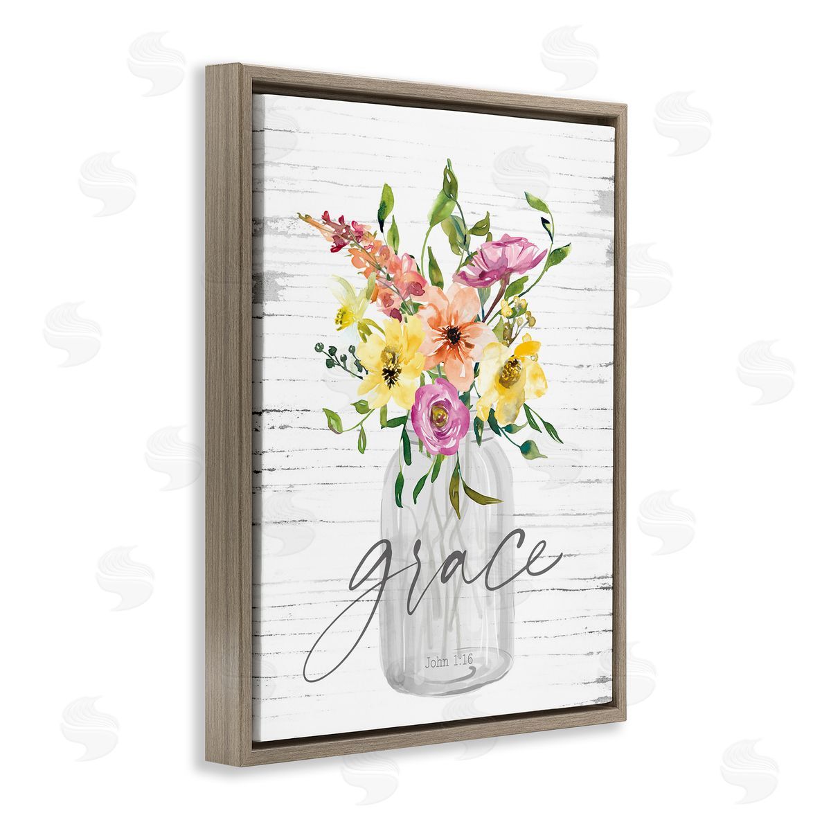 Spiritual Grace Bouquet Brown Floating Frame Canvas Wall Art, Home Decor by Lettered and Lined