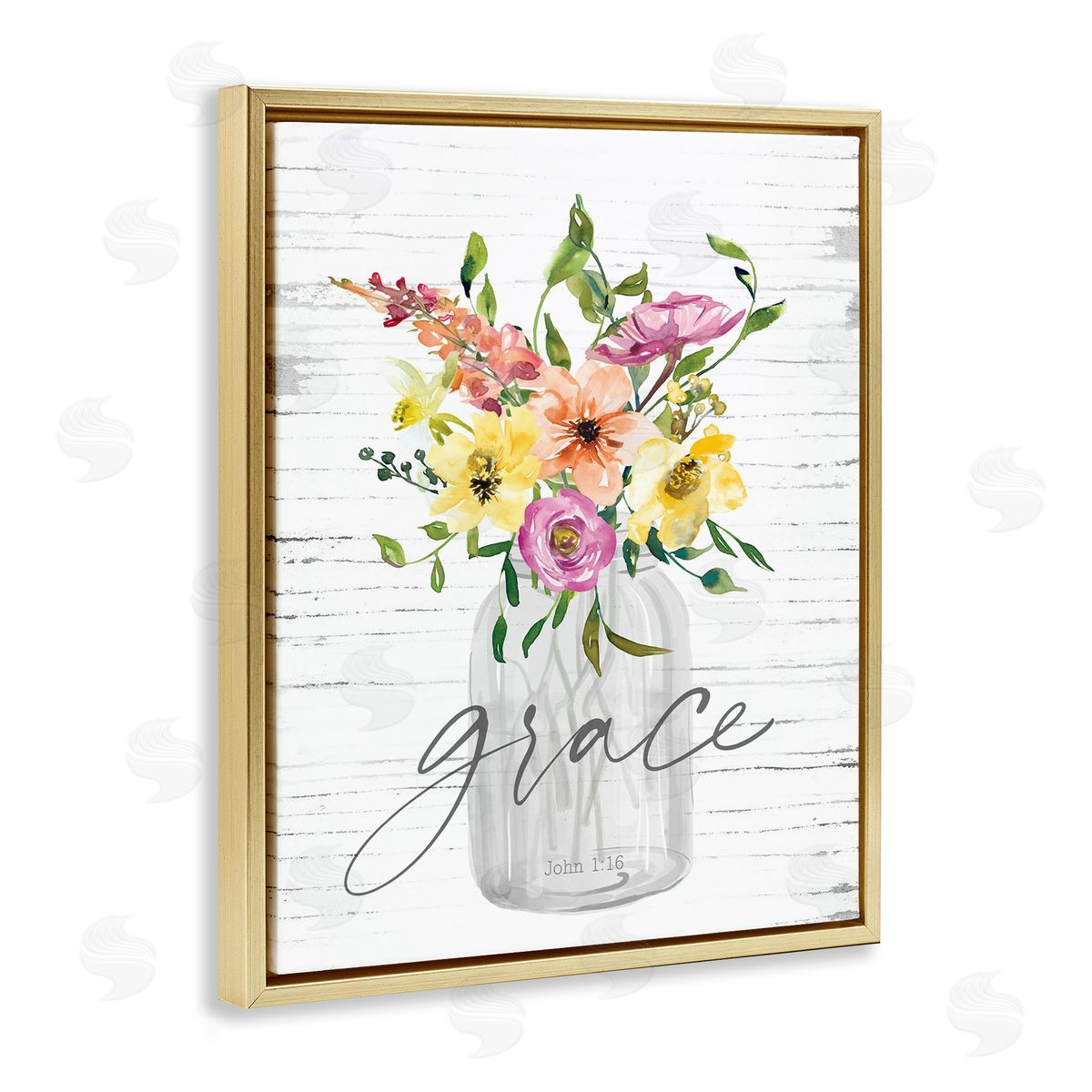 Spiritual Grace Bouquet Gold Floating Frame Canvas Wall Art, Home Decor by Lettered and Lined