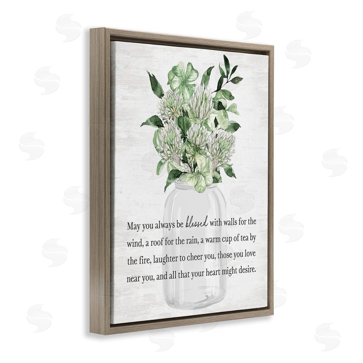 Spring Floral Blessing Brown Floating Frame Canvas Wall Art, Home Decor by Lettered and Lined
