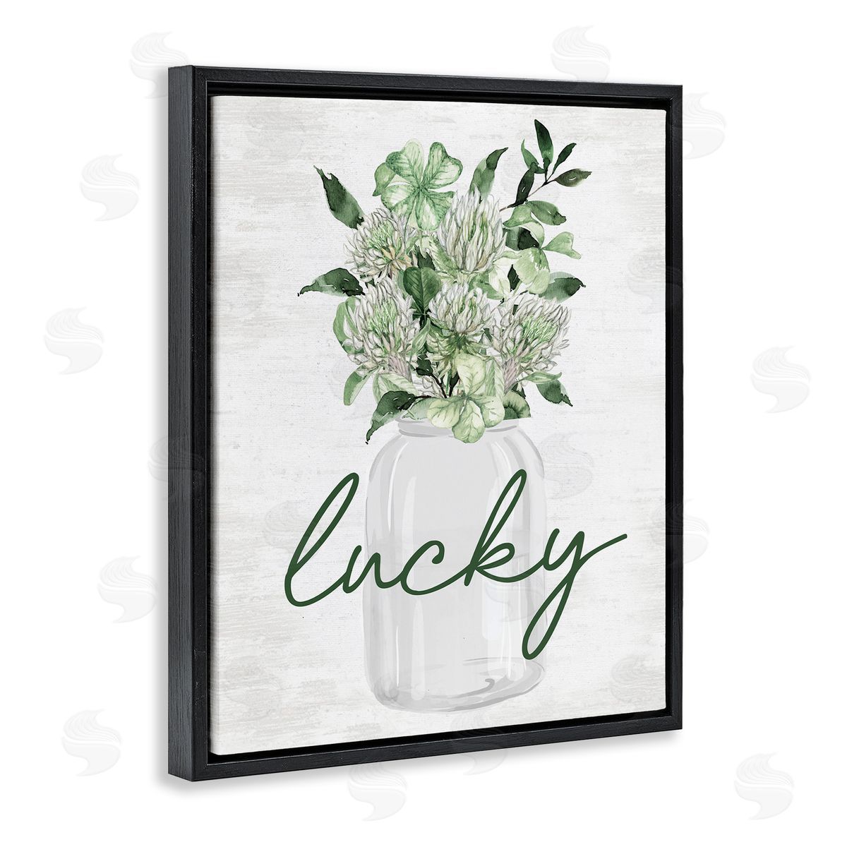 Lucky Spring Shamrocks Black Floating Frame Canvas Wall Art, Home Decor by Lettered and Lined