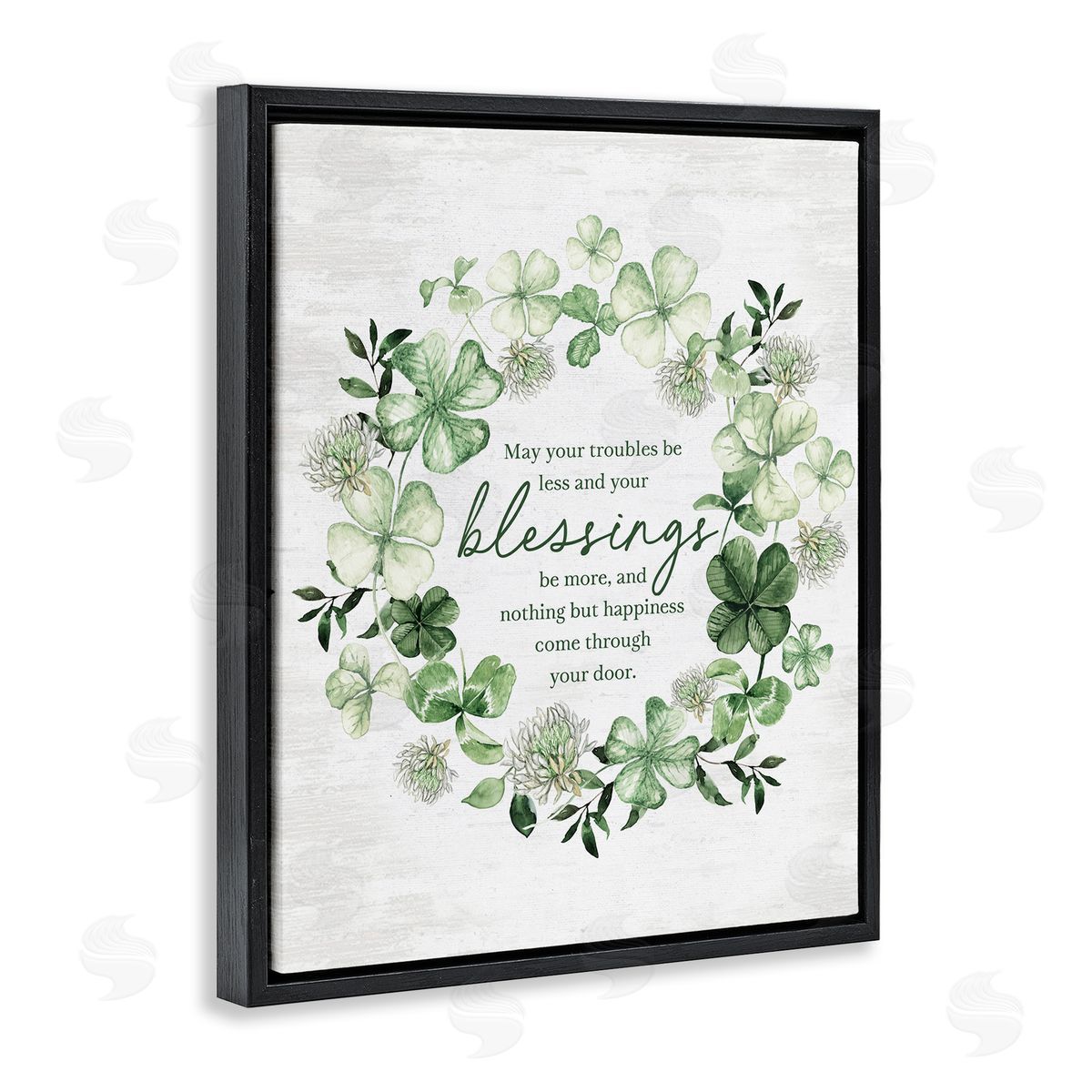 Clover Wreath Blessing Black Floating Frame Canvas Wall Art, Home Decor by Lettered and Lined