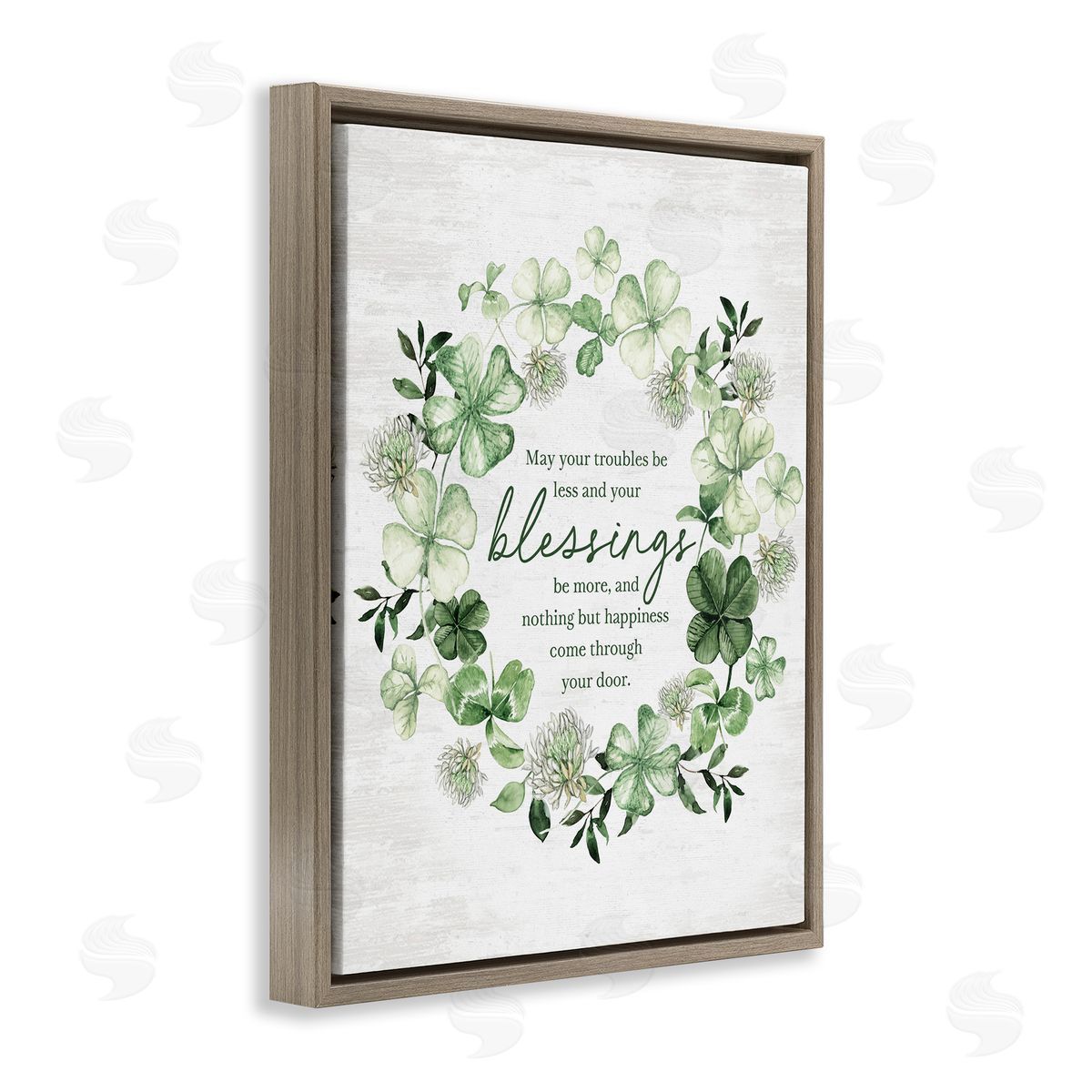 Clover Wreath Blessing Brown Floating Frame Canvas Wall Art, Home Decor by Lettered and Lined