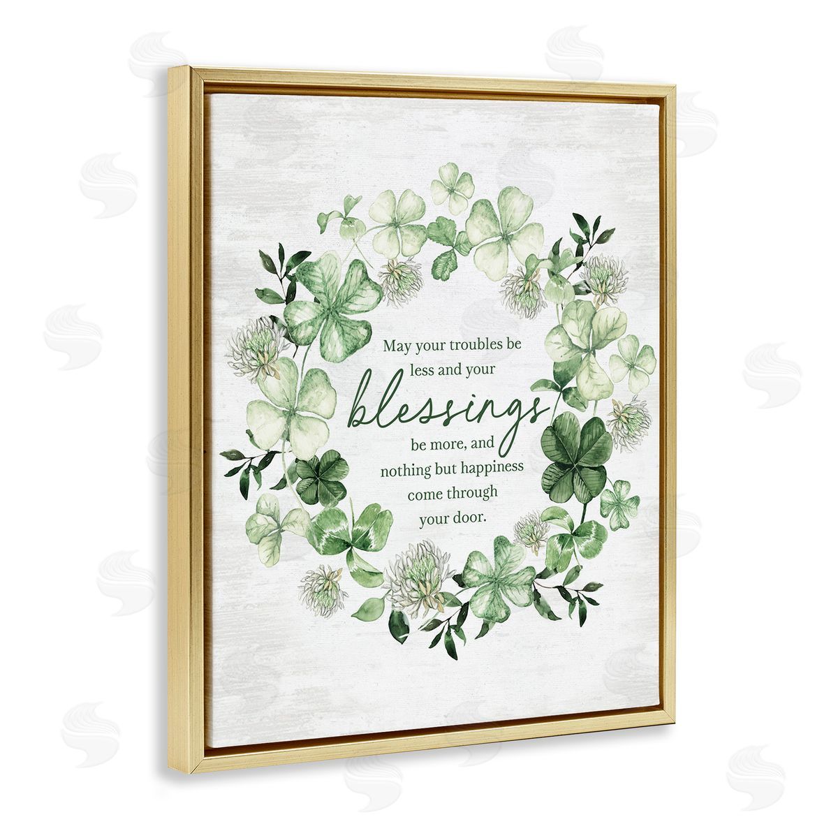 Clover Wreath Blessing Gold Floating Frame Canvas Wall Art, Home Decor by Lettered and Lined