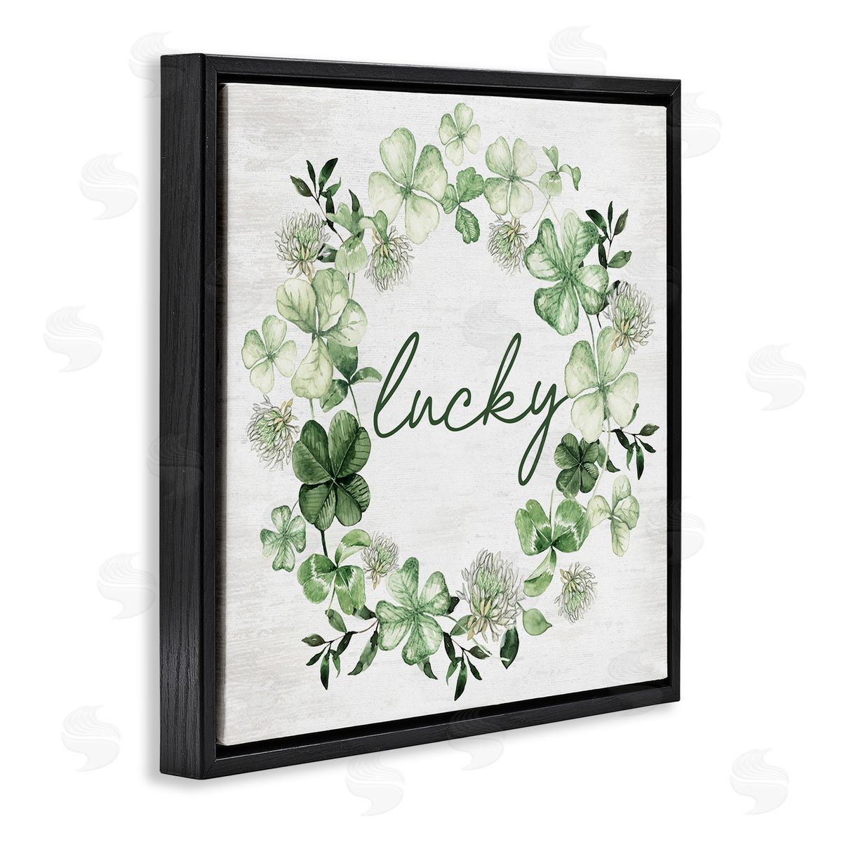 Lucky Clover Wreath Black Floating Frame Canvas Wall Art, Home Decor by Lettered and Lined