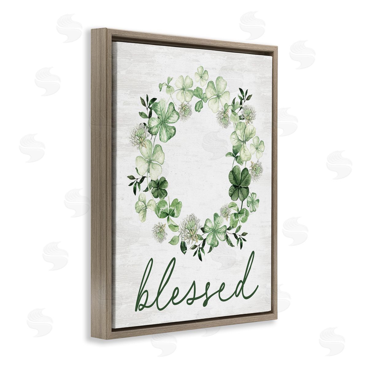 Blessed Clover Wreath Brown Floating Frame Canvas Wall Art, Home Decor by Lettered and Lined