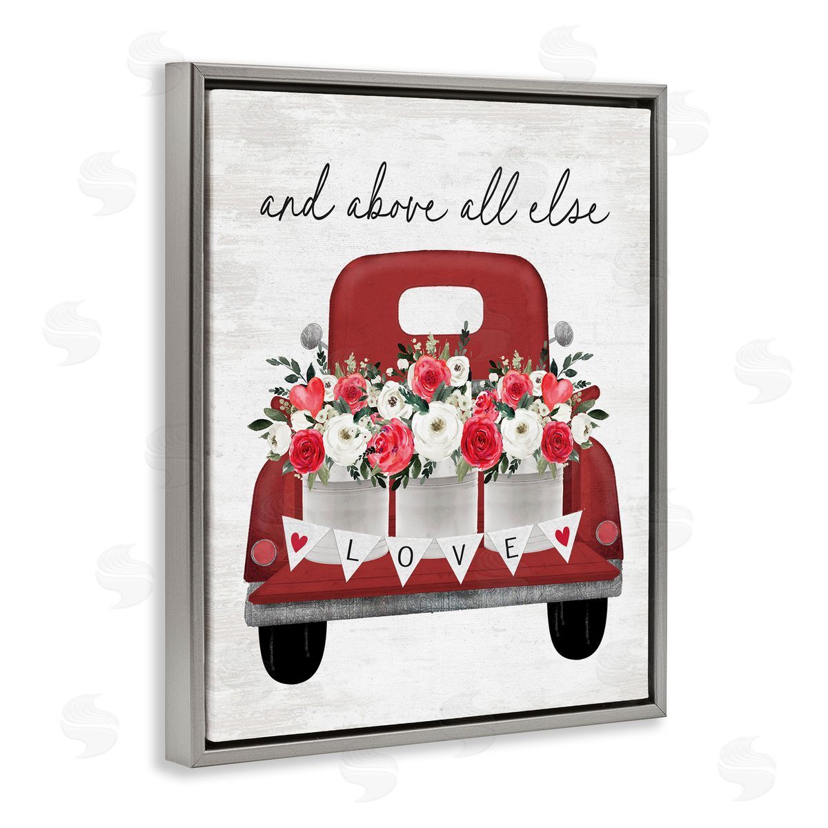Love Above All Else Grey Floating Frame Canvas Wall Art, Home Decor by Lettered and Lined