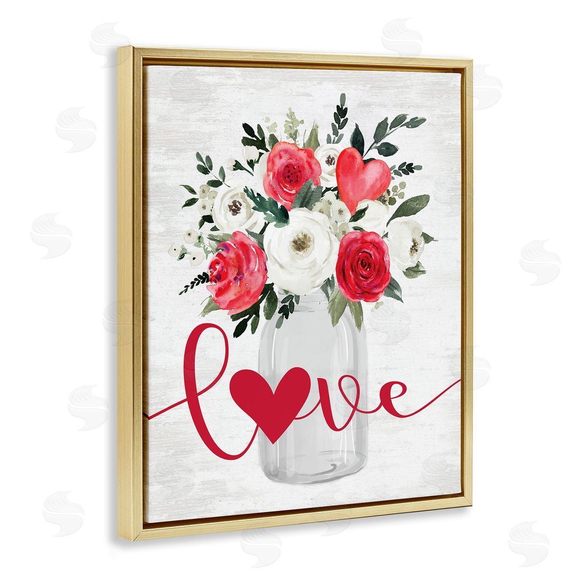 Red Love Bouquet Gold Floating Frame Canvas Wall Art, Home Decor by Lettered and Lined