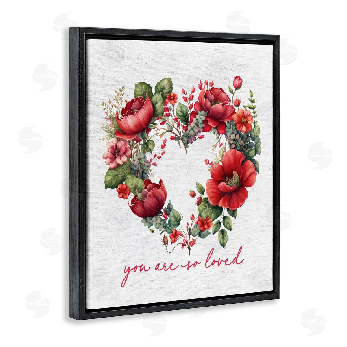 Loved Heart Wreath Black Floating Frame Canvas Wall Art, Home Decor by Lettered and Lined