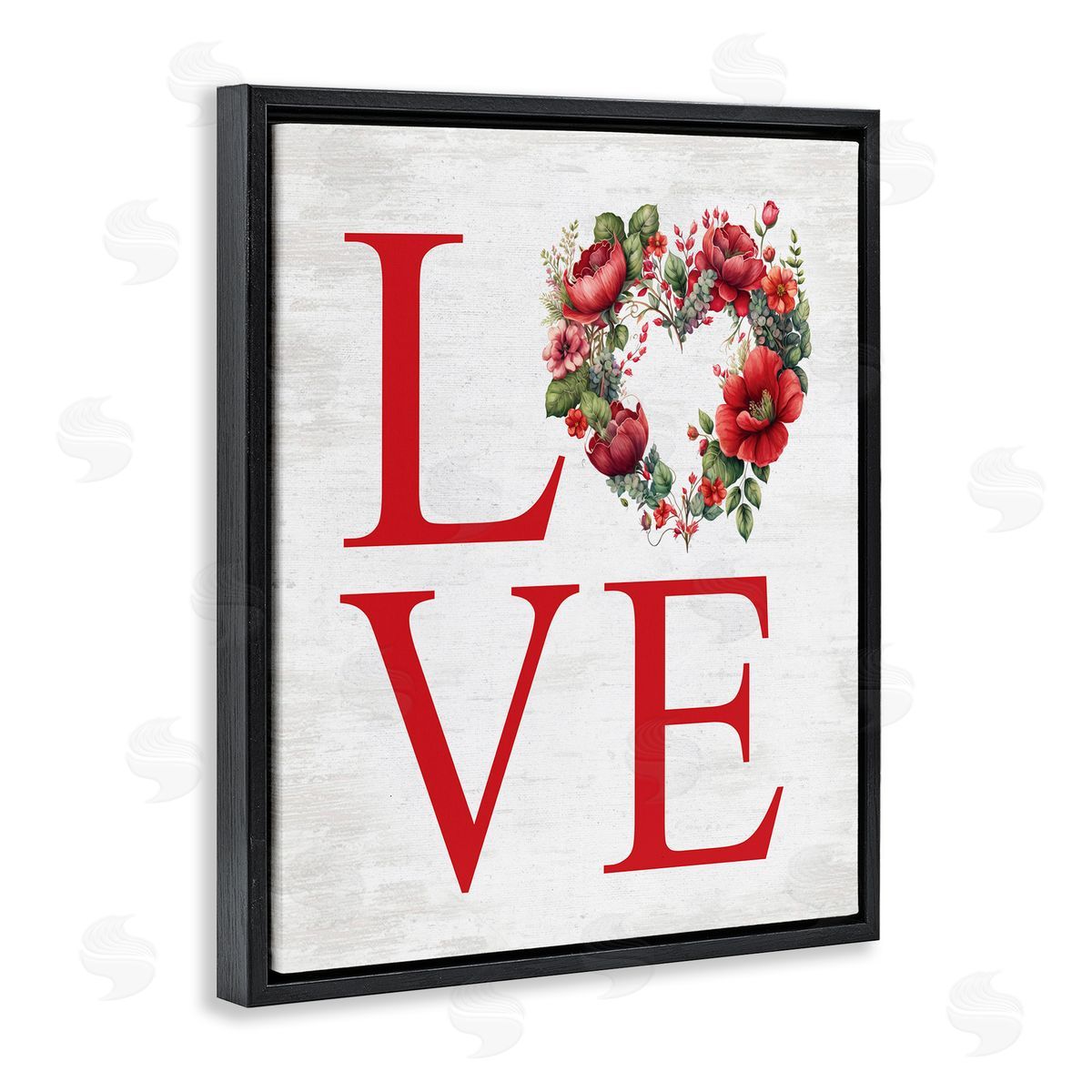 Love with Heart Wreath Black Floating Frame Canvas Wall Art, Home Decor by Lettered and Lined