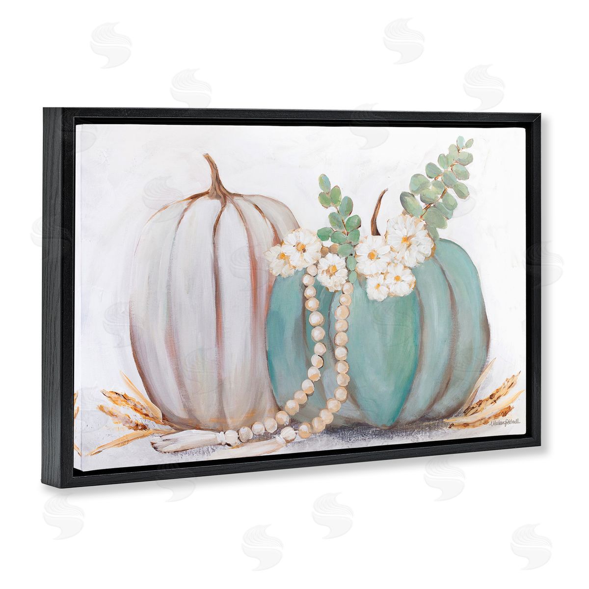 Country Fall Pumpkins Black Floating Frame Canvas Wall Art, Home Decor by Mackenzie Kissell