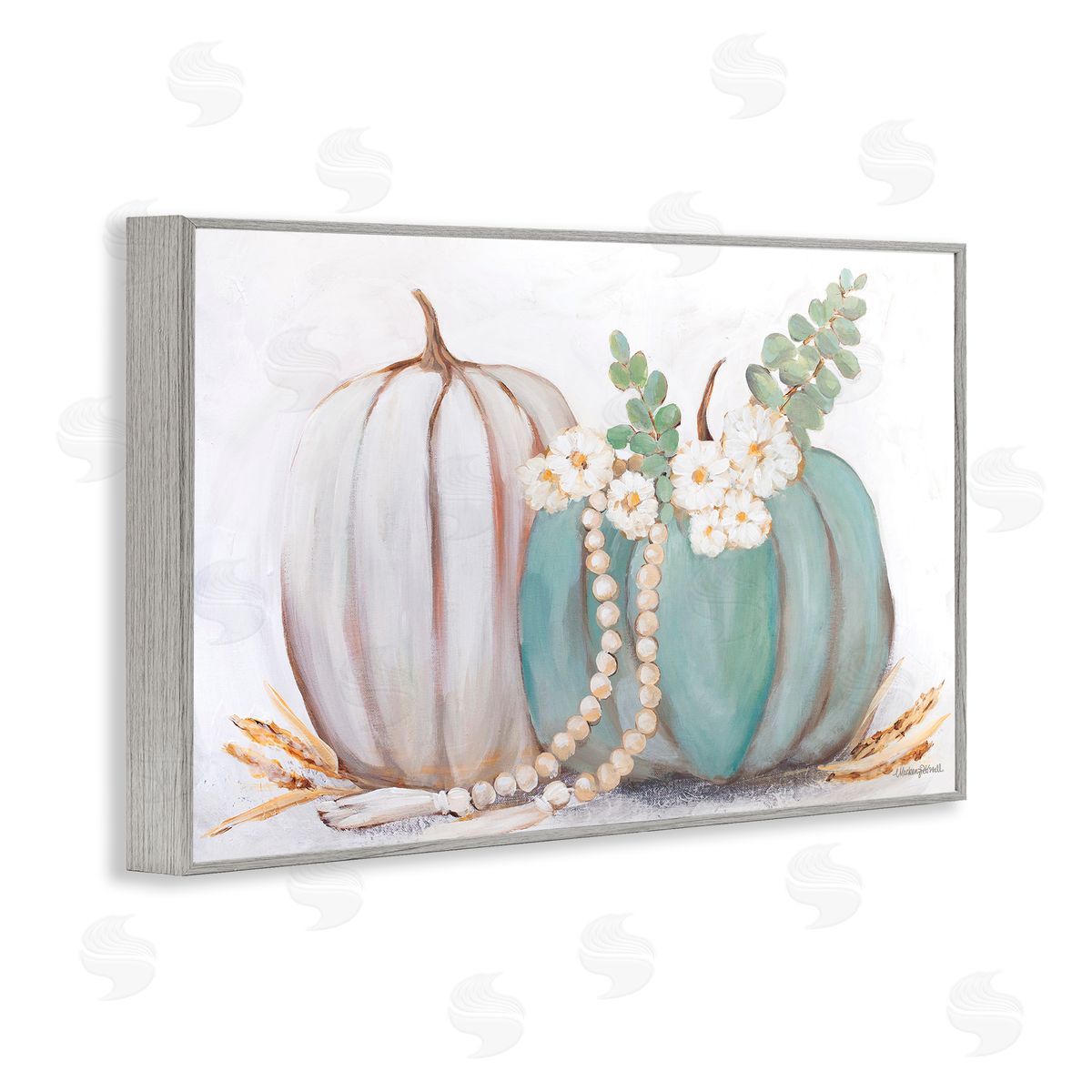 Country Fall Pumpkins Grey Frame Print Wall Art, Home Decor by Mackenzie Kissell
