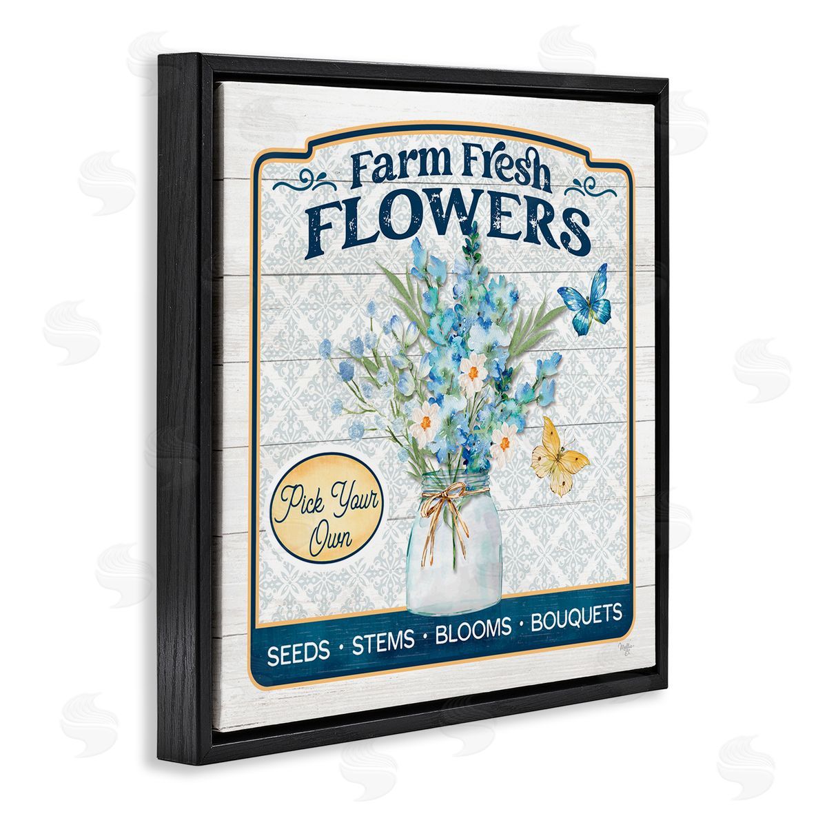 Farm Fresh Flowers Black Floating Frame Canvas Wall Art, Home Decor by Mollie B.
