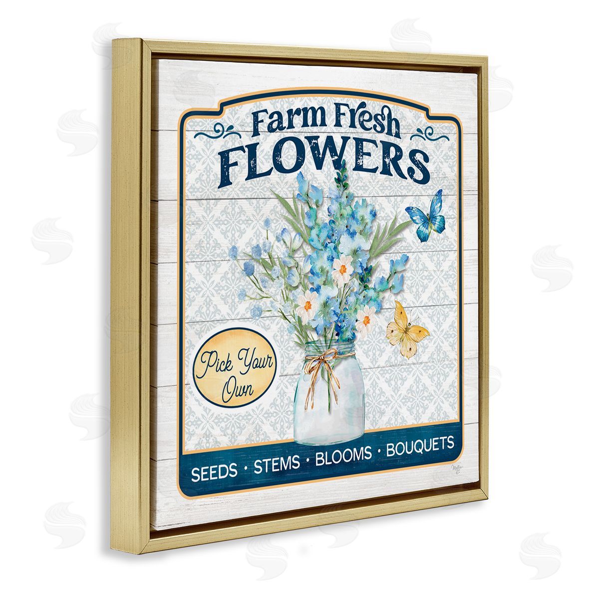 Farm Fresh Flowers Gold Floating Frame Canvas Wall Art, Home Decor by Mollie B.