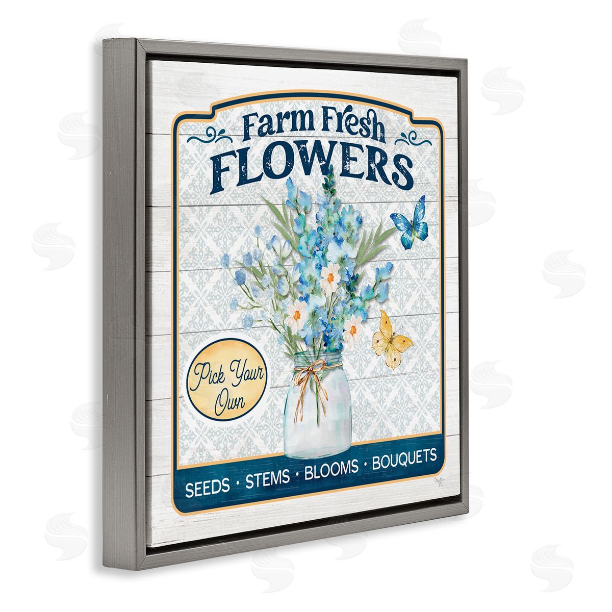 Farm Fresh Flowers Grey Floating Frame Canvas Wall Art, Home Decor by Mollie B.