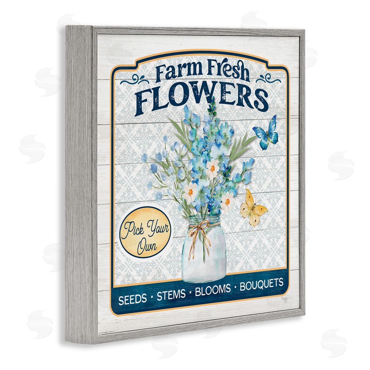 Farm Fresh Flowers Grey Frame Print Wall Art, Home Decor by Mollie B.