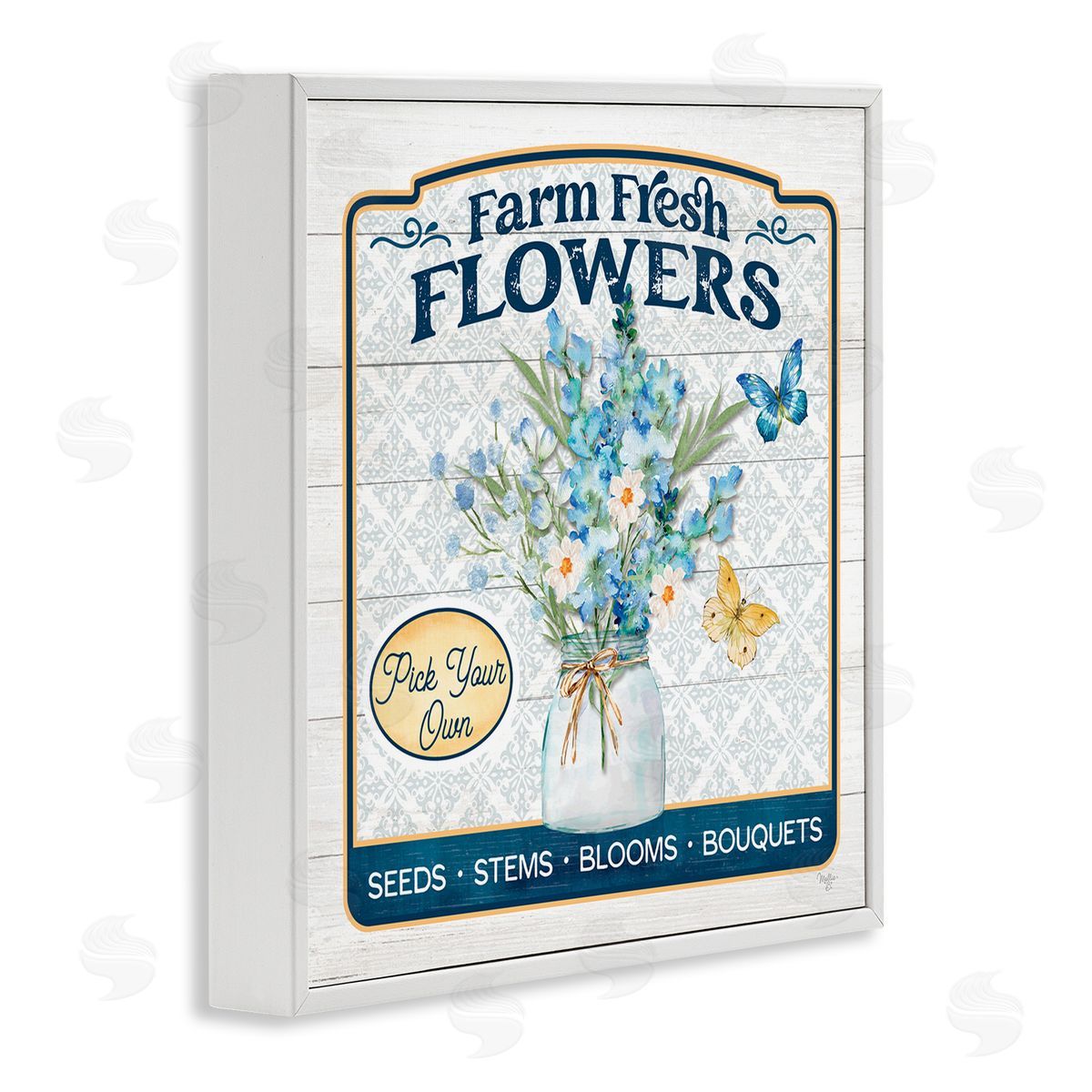Farm Fresh Flowers White Frame Print Wall Art, Home Decor by Mollie B.
