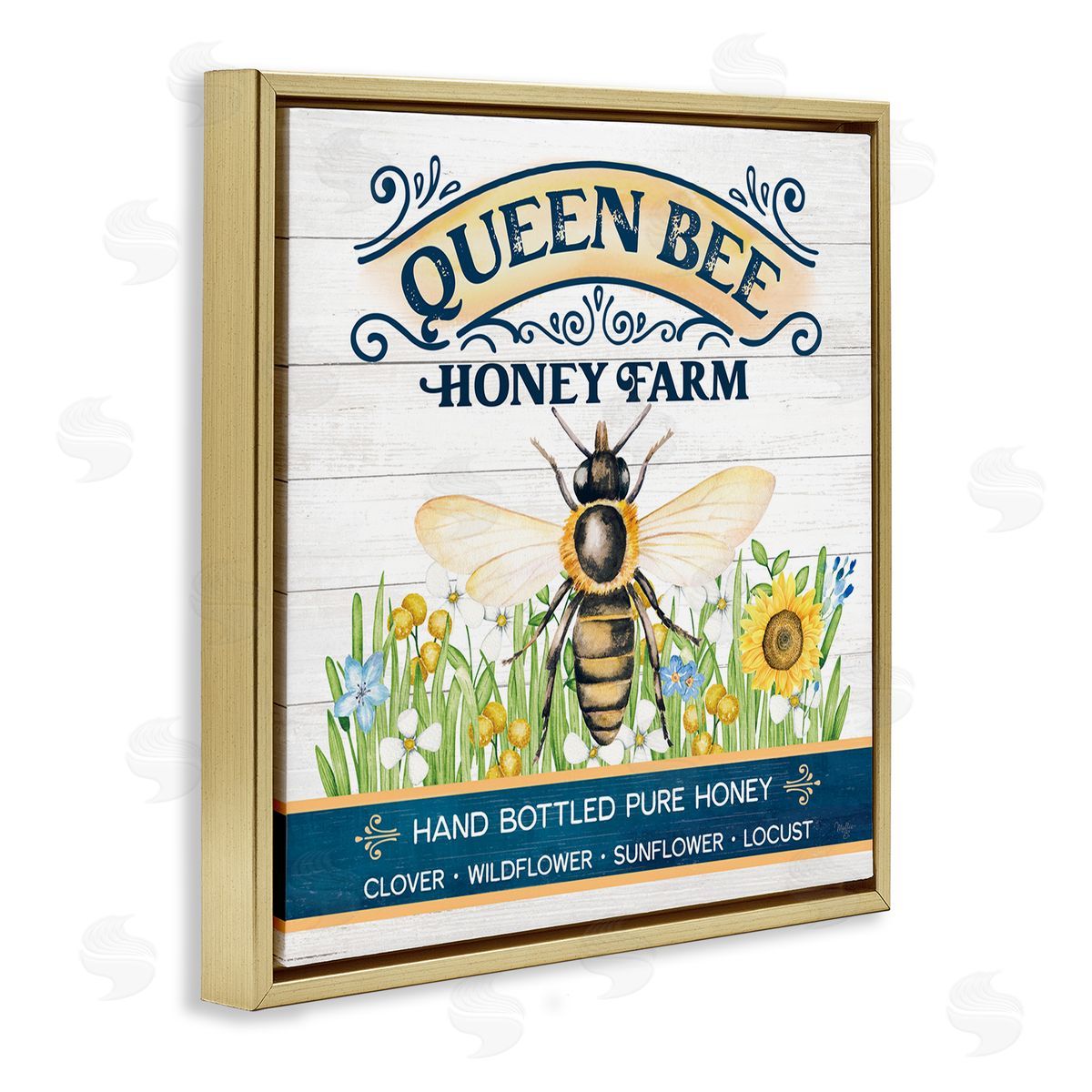 Queen Bee Honey Farm Gold Floating Frame Canvas Wall Art, Home Decor by Mollie B.