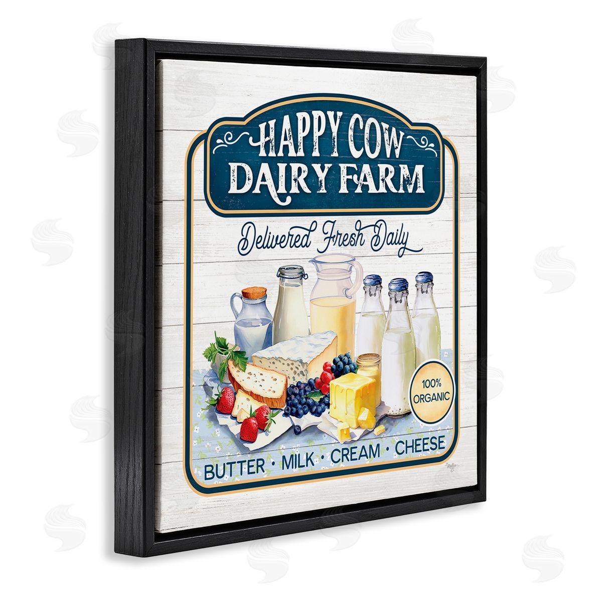 Happy Cow Farm Black Floating Frame Canvas Wall Art, Home Decor by Mollie B.